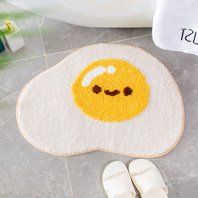 Huevo frito alfombra Baño de dibujos animados entrada alfombra alfombras cocina dormitorio alfombras de piso absorbente a prueba de polvo Anti-Slip felpudo: smile egg