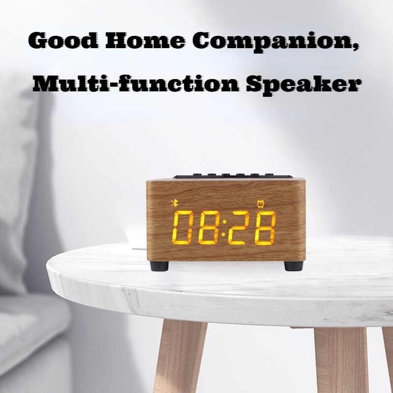 Wekker Houten Draadloze Bluetooth 5.0 Speaker Snelle Draadloze Oplader Surround 3D Stereo Boombox Met Subwoofer Sound Box
