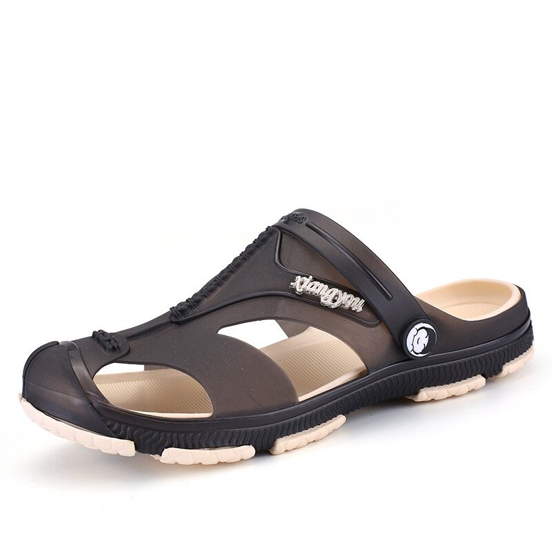 Summer Men's Slippers Clogs Slip-On Garden Shoes Breathable Man Sandals Plus Size Male Beach Shoes Flip Flops Quick Dry: Black / 8 5