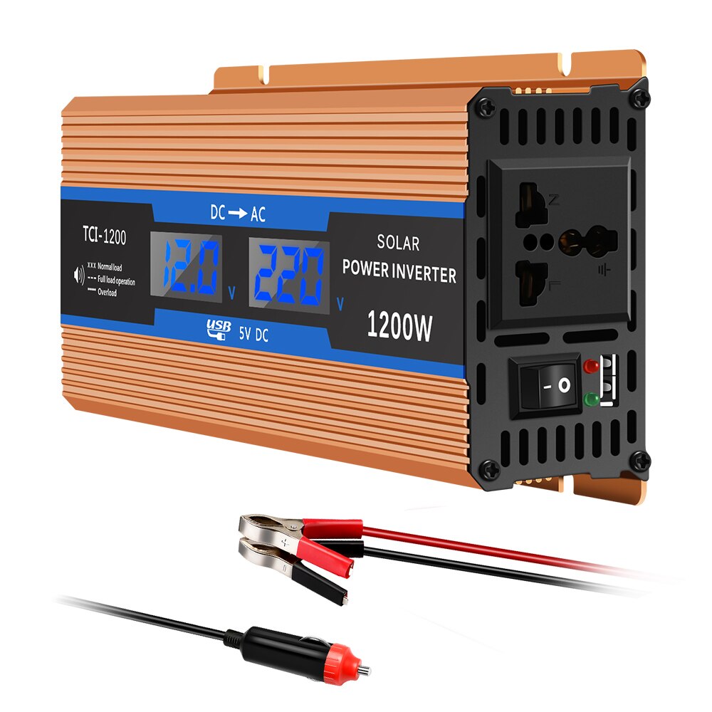 700W Pure Sine Wave Car Power Inverter 1200W Peak Power DC 12V To AC220V With LCD Display