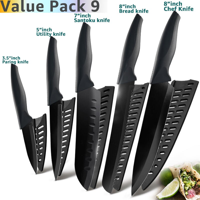 Küche Messer 3,5 5 7 8 zoll 1-6 einstellen Koch Edelstahl Nicht Stock Klinge X50CrMov15 Brot Schneidemaschine Dienstprogramm Santoku Messer: Wert Pack 9