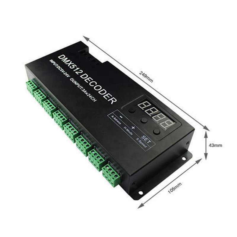 Dc 5v 12v 24v 24 kanals 3a/ kanals ledet dmx 512 dekoder ledet kontroller signalomformer dmx kontroller rgb 5050 3528 ledet stripelys