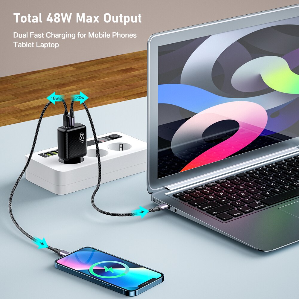 Ładowarka sieciowa 45W GaN ładowarka USB szybka ładowarka do telefonu iPhone Samsung iPad Laptop PD USB C szybka ładowarka 3.0 typ C Adapter