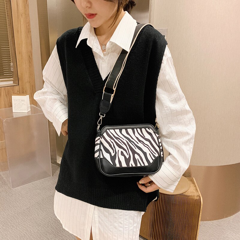 Vintage Luipaard Pu Lederen Schoudertassen Voor Vrouwen Winter Trend Streep Kleine Crossbody Bag Branded Vrouwelijke Handtassen