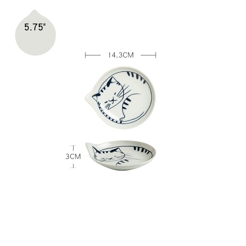 Assiettes en forme de larme en céramique de Style japonais ensembles de vaisselle de fruits dessin animé mignon motif de chat chanceux: 5.75 B