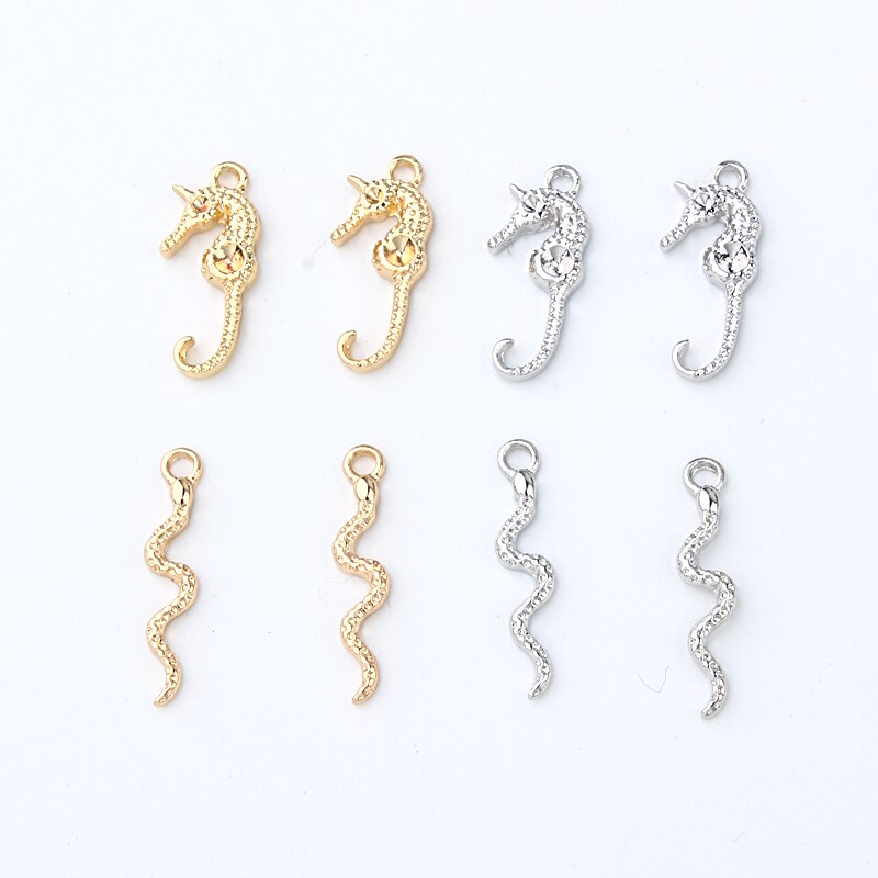 10 Uds. Punk hipocampo serpiente pendiente encantos pulsera hallazgos oro plata diamantes de imitación pendientes colgantes para hacer joyas