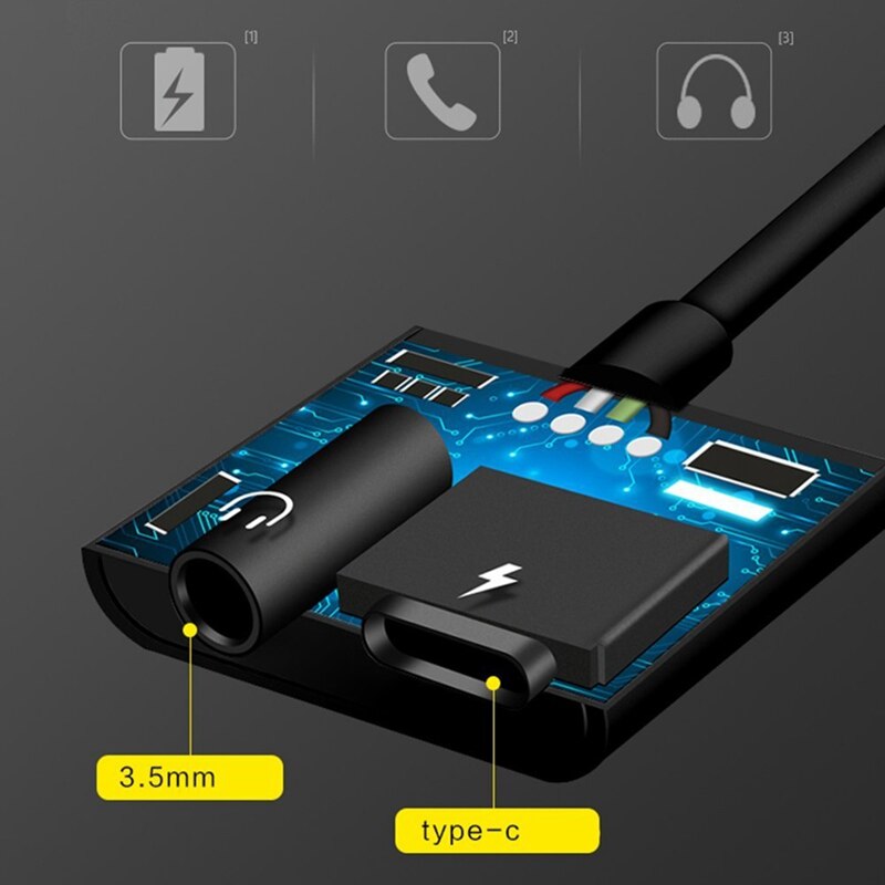 2 in1 type-c  to 3.5mm hoofdtelefoonaansluiting adapter/connector oplader, oortelefoon aux-uitgang & oplaadadapter