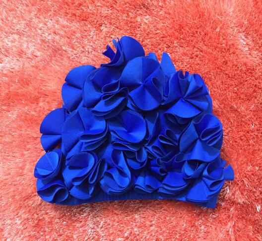 Kvinder damer vintage stil blomsterblomst voksen badehætte fri størrelse elastisk svømme badehue hårbeskyttelse: Mørkeblå