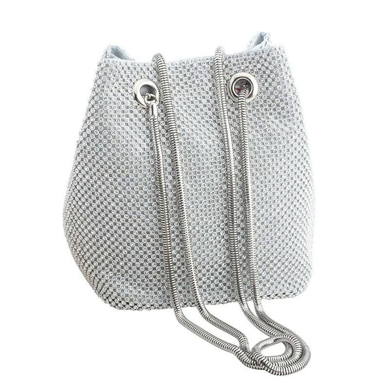 Grand sac seau à bandoulière en strass pour femmes, sac à épaule de soirée, nouvelle: Argent