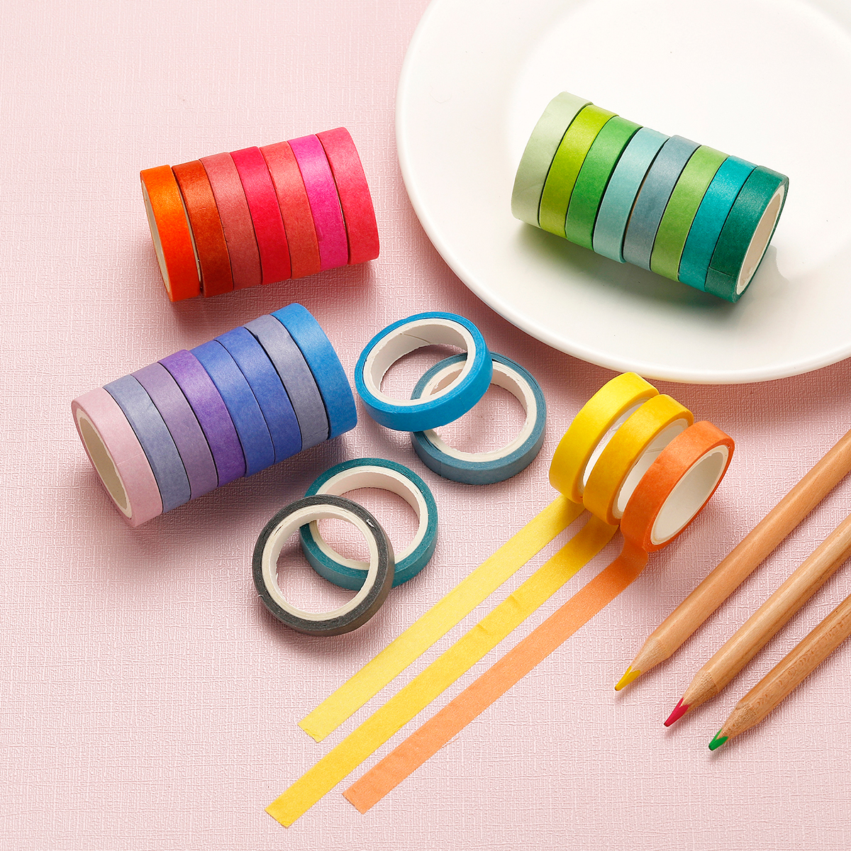 Agutape 60 stks/doos Regenboog Effen Kleur Japanse Masking Washi Papier Tape Lijm Afdrukken DIY Scrapbooking Deco Washi Tape Set