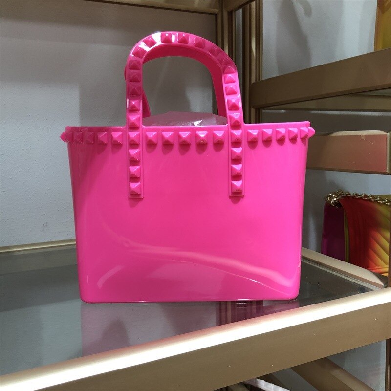 Summer Rivet Jelly Lady Handbag Bucket Tote Bag Shopping Bag Large Capacity PVC Women Handbag