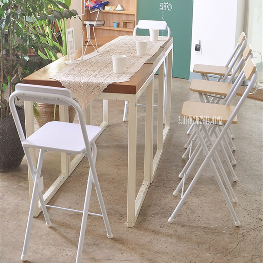 0059A Folding Tall Stool Living Room Wood High Stool Portable Household Bar Backrest Chair High Foot Leisure Chair