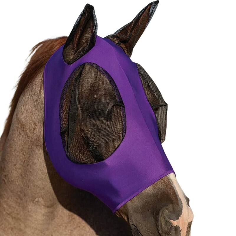 Cavallo volare Maschera con Le Orecchie extra comfort Lycra presa anti-Zanzara Maglia Morbida equino Maschera Testa di Cavallo Della Copertura Confortevole anti volare Maglia: Style1 viola