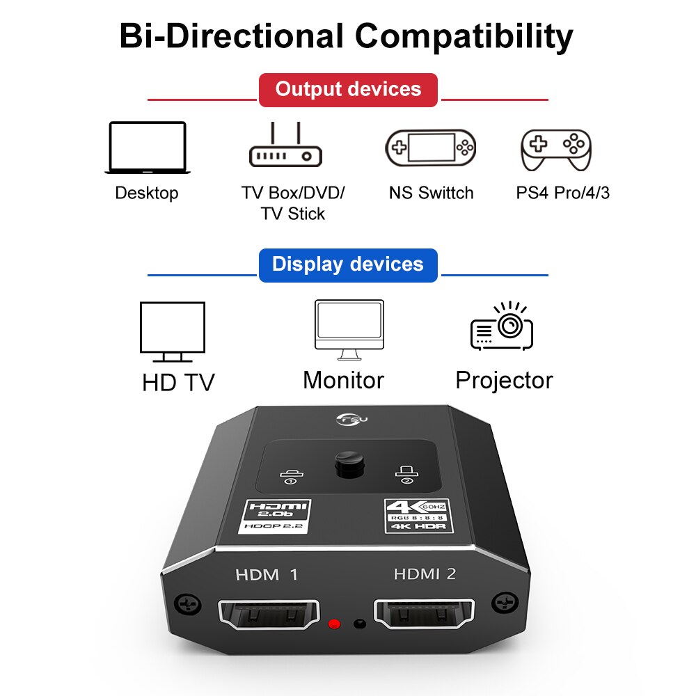 Bi-Richting Hdmi-Compatibel Switcher 2.0 Hdmi-Compatibel Splitter 4K 60Hz Hdmi-Compatibel Adapter converter Voor PS5 Doos Mibox