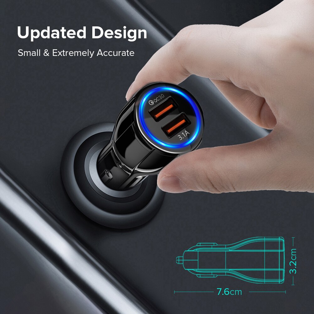 Bil usb lader hurtiglading 3.0 2.0 mobiltelefon lader 2 port usb rask bil lader for iphone samsung nettbrett billader