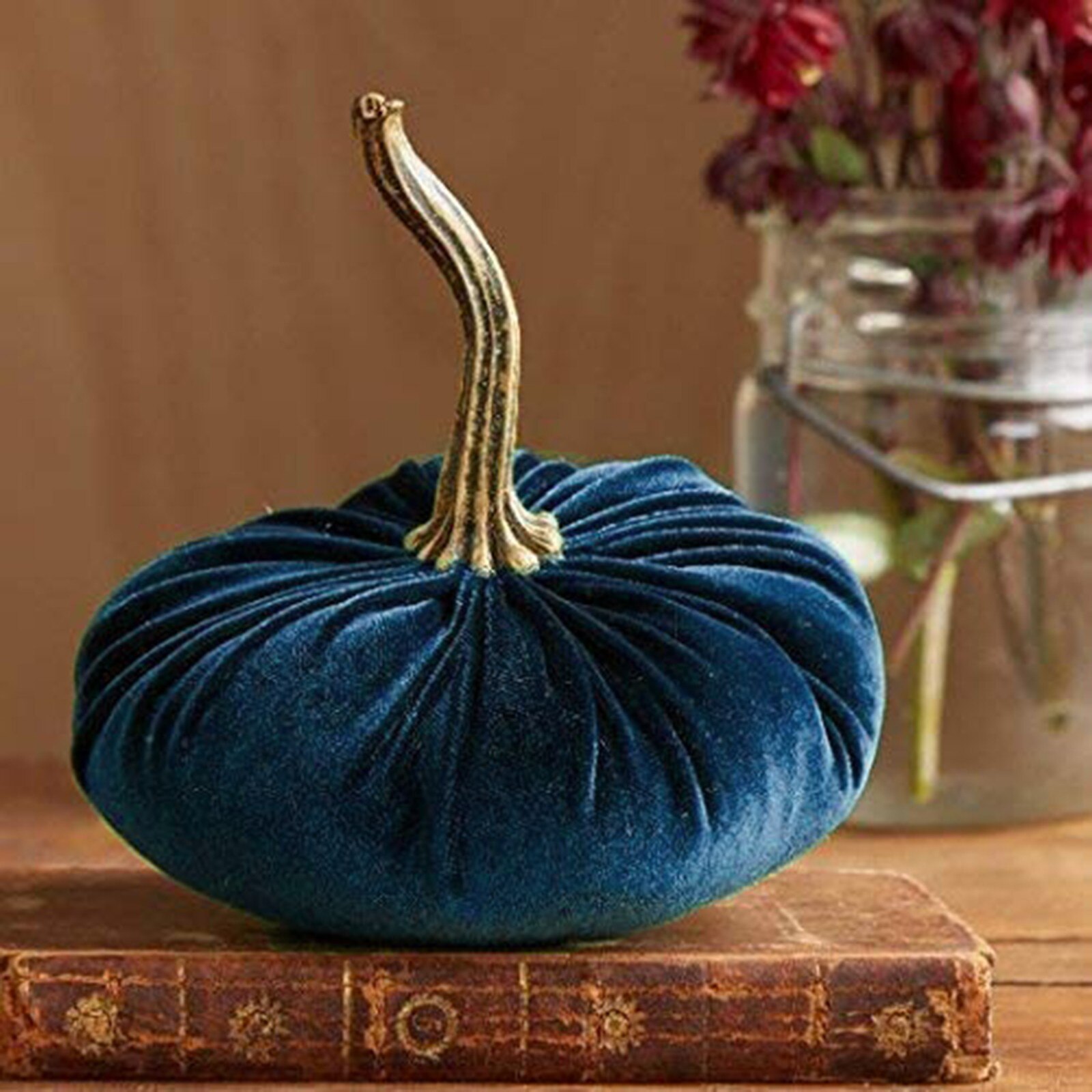 1 Pc Handmade Velvet Pumpkins Decor Super Soft Stuffed Pumpkin With Exquisite Artificial Pumpkin Foam Simulated Cute#40: Blue