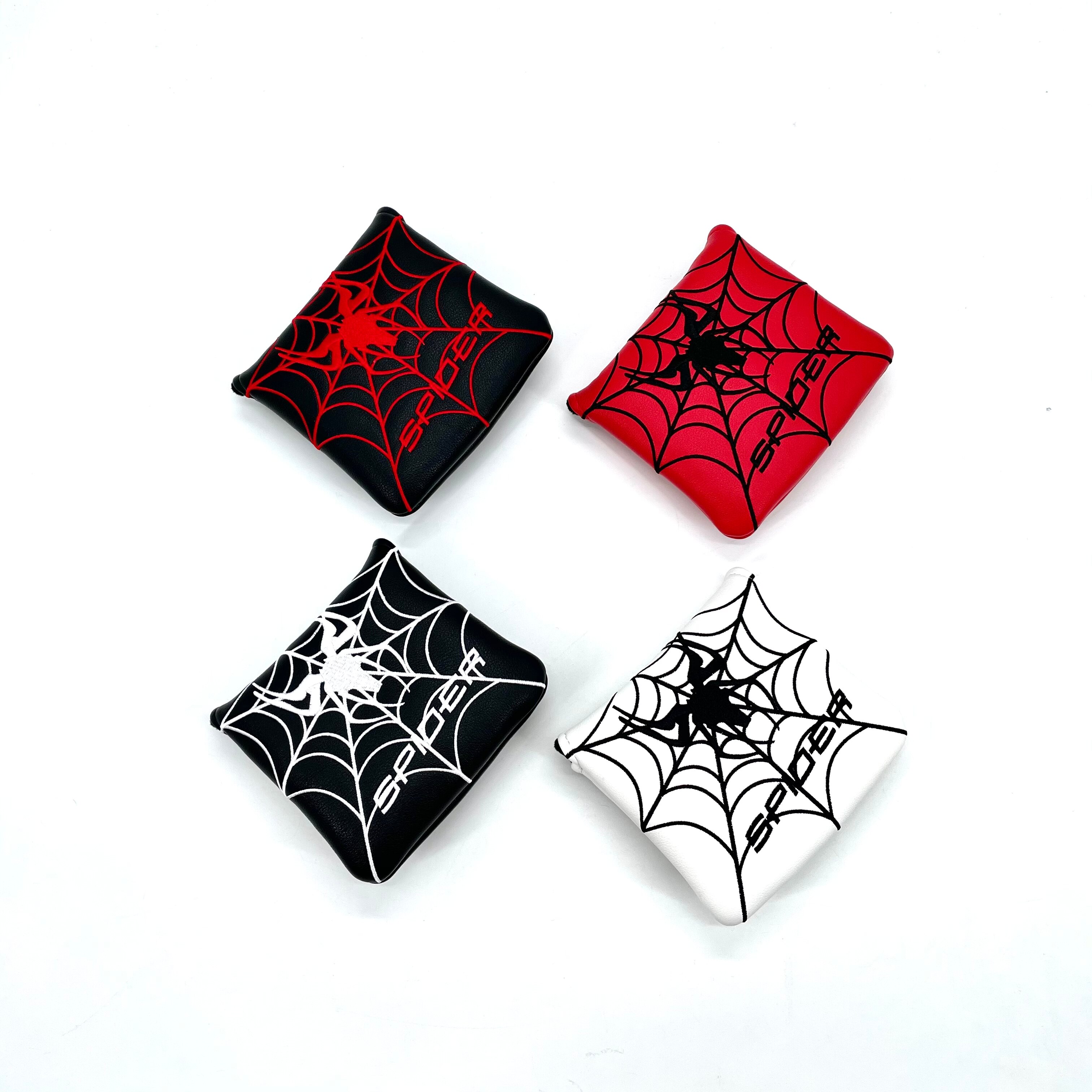 Mazo cuadrado de Golf con bordado de araña, Putter de cuchilla, conductor, madera de calle, híbrido, cubierta de cabeza de hierro, blanco, rojo y negro,