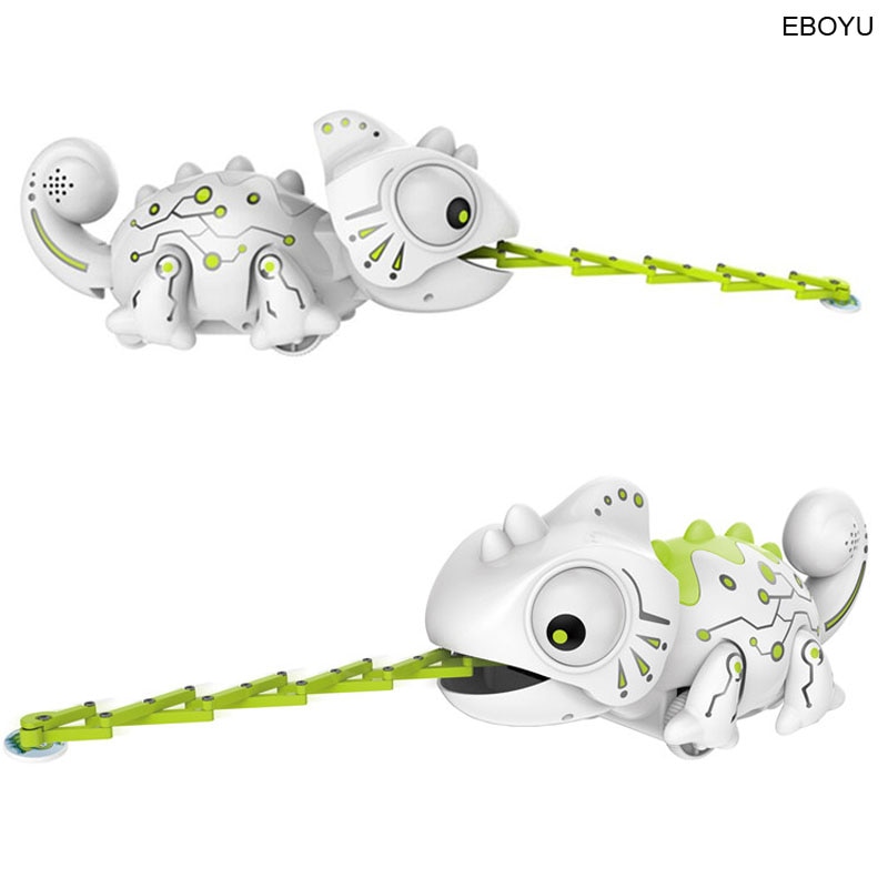 EBOYU 777-618 RC Robotic Chameleon Toy with Multi Colored LED Lights and Bug Catching Action RC Robot Hungry Chameleon Pet Toy