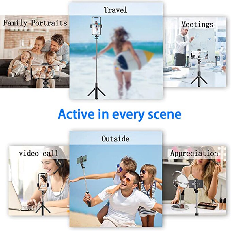 Selfie stick statief bluetooth selfie stick met draadloze afstandsbediening 3 in 1 uitschuifbare selfie stick voor iphone samsung galaxy huawei