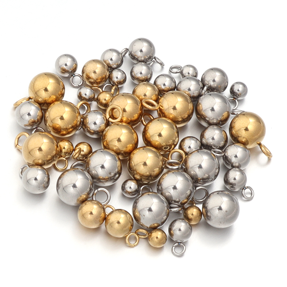 10-20 pz/lotto Ciondolo a Sfera Solido in Acciaio Inossidabile Pendenti con Perline di Metallo Sfera Rotonda per Gioielli Fai da Te Creazione di Orecchini Collana Bracciale