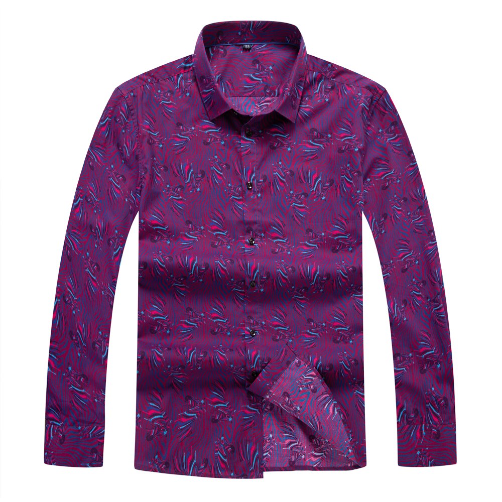 plus rozmiar 5XL 6XL 7XL 8XL męskie koszule z długim rękawem jesienne zimowe modne kwiatowe luźne koszule na co dzień męskie markowe ciuchy niebieskie czerwone: Czerwony / 215-8XL