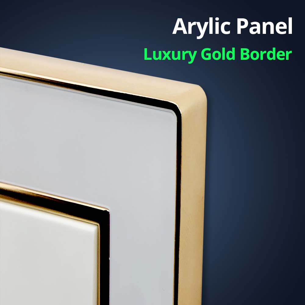 Wallpad White Acrylic Panel Gold Border Wall Light Switch LED Dimmer USB Charge EU Socket Outlet 4 5 6 7 8 Gang 2 Way Reset