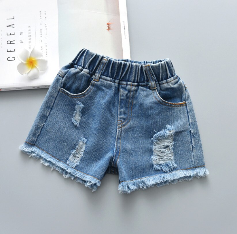 Søde babypiger denim shorts til sommer børn hul shorts jean bukser børn korte bukser pige tøj: 4t