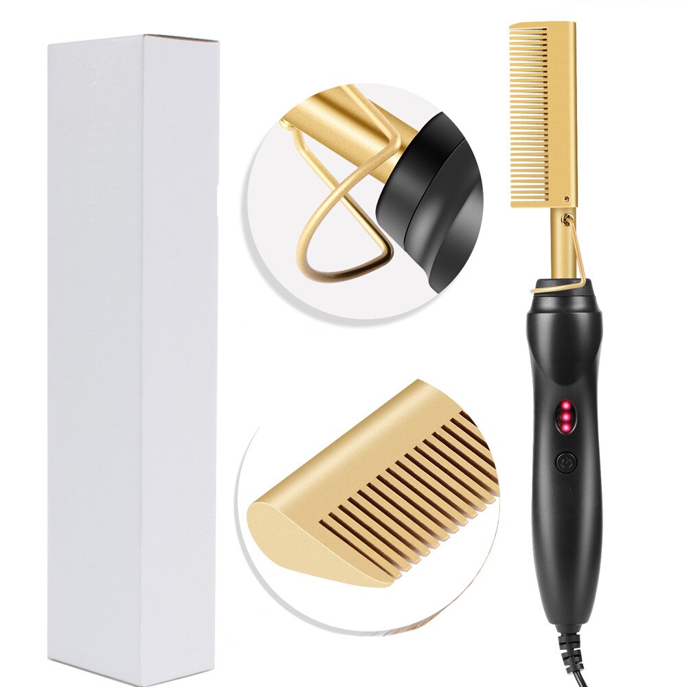 Hair Straightener Comb Hair Press Iron Comb Heating Comb Electric Straightener Comb Hair Straight Styler Hair Curling Comb: Rood / UK