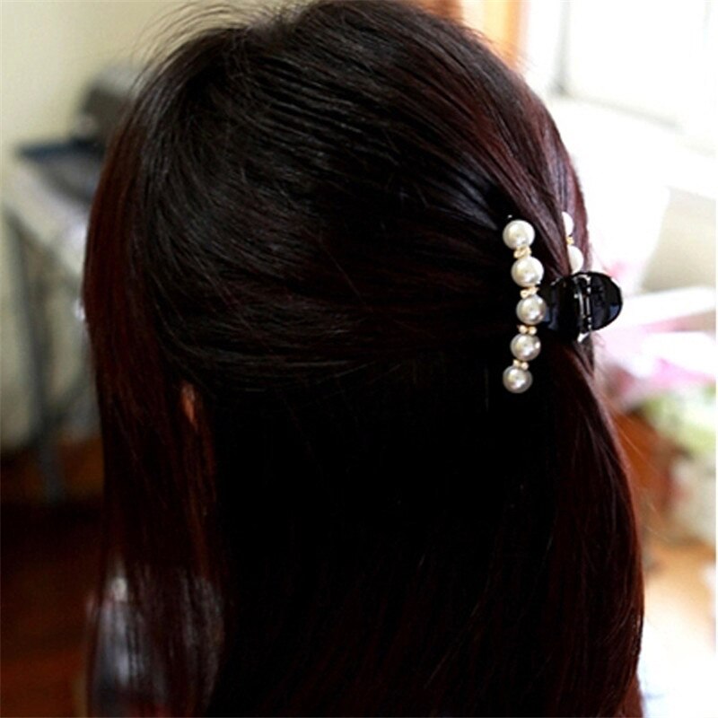 1 st Vrouwen Meisje 2 Maten Black Crystal Pearl Rhinestones Haar Clip Claw Haar Accessoires Party