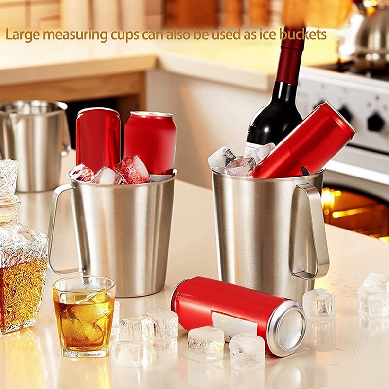 Stainless Steel Measuring Cups 3 Pack Measuring Pitcher with Handle Measuring Cup with Markings for Latte Art Container