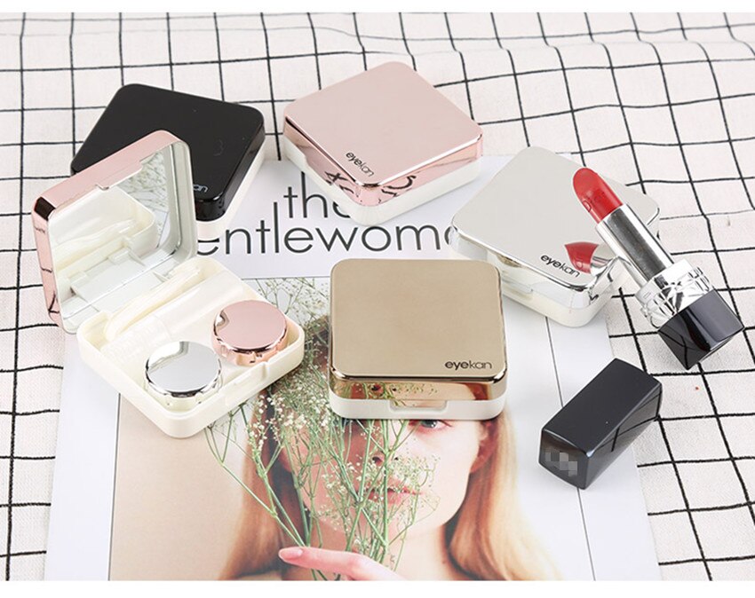 colored Contact Lens Case With Mirror women Colored Contact Lenses box eyes contact lens container J1520