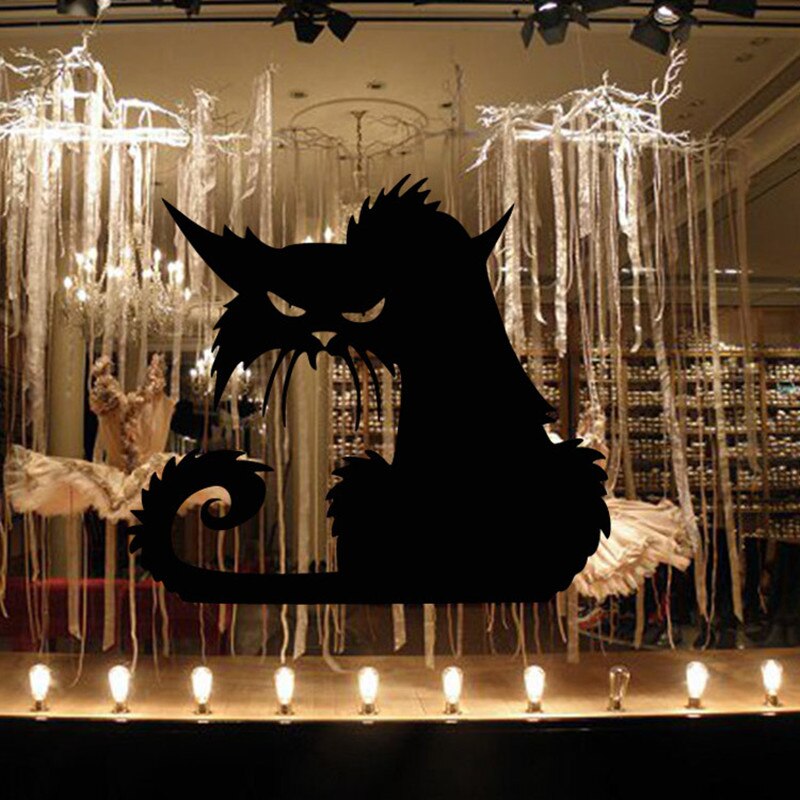 Angry Black Cat Window Sticker Removable Shop Showcase Window Wall Laptop Halloween Vinyl Decal Sticker Home Party Decoration