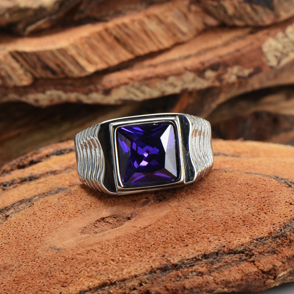 Men&#39;s 316L Stainless Steel Square Black Stone Gem Silver color Ring