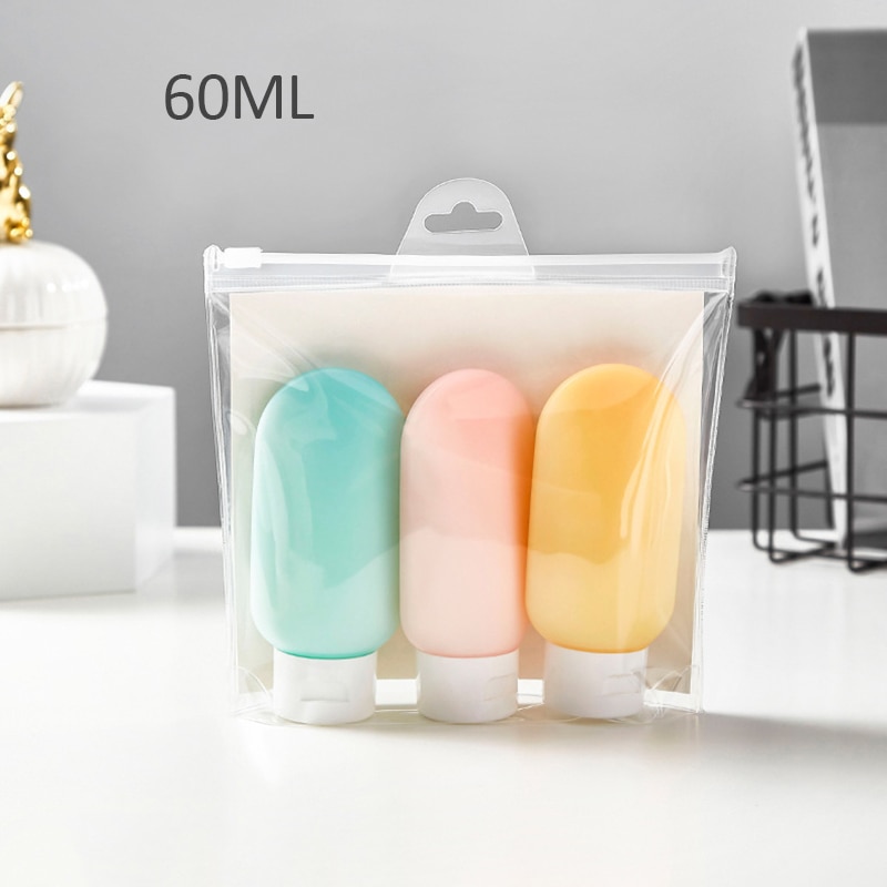 3PCS Lege Extrusie Flessen Container Hervulbare Plastic Siliconen Transparante Mini 60ml Hervulbare Flessen Zalfpotje Shampoo