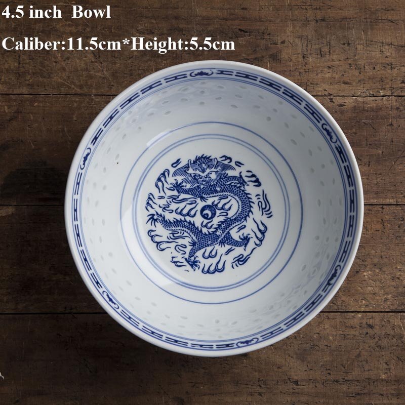 Jingdezhen – bol Ramen creux en porcelaine bleu et blanc, Vintage motif de Dragon chinois, bol de riz, vaisselle de cuisine: 4.5inch Bowl