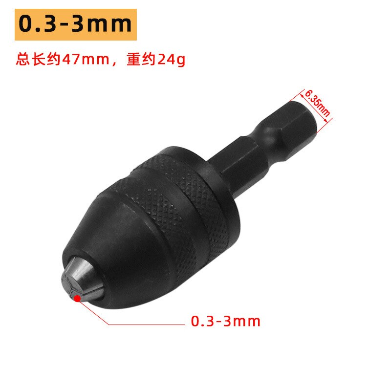 Mini Keyless Drill Chuck 0.3-8mm Self-Tighten Electric Drill Bits Collet Fixture Tools 1/4" Hex Shank Quick Change Converte: 0.3-3mm black