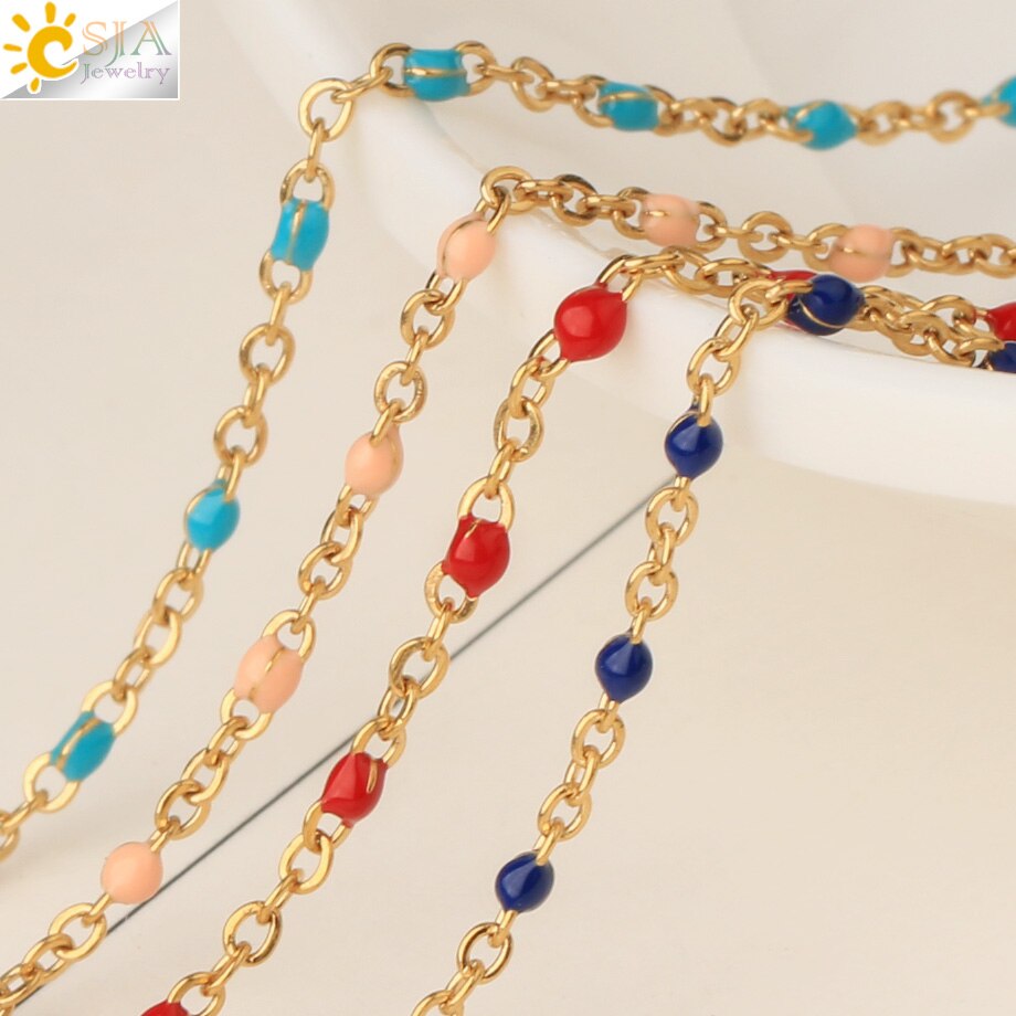 CSJA, pulsera de acero inoxidable para mujer, colgante de estrella esmaltada, cadena de eslabones de Color dorado con cuentas, delicado Delgado, pulseras Inoxydable Acier S718