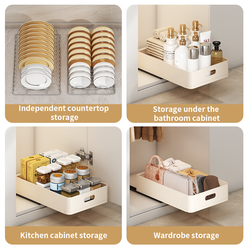 Under Sink Basket Plate Drain Rack Cabinet Storage Rack Pull out Cabinet Organizer Kitchen Slide Out Pantry Shelf Drawer Storage