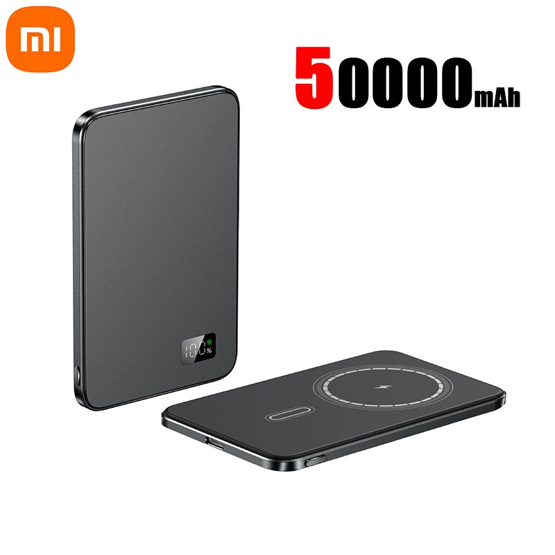 Xiaomi 50000 mah tynn magnetisk trådløs powerbank  pd25w hurtigladende bærbart eksternt batteri for magsafe for iphone: Sølv