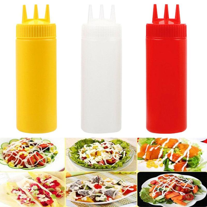 3 hole squeeze bottle screw cap squeeze bottle food grade plastic salad bottle ketchup mustard sauce mayonnaise soy sauce olive