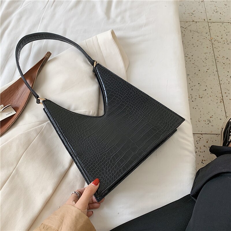 Crocodilo padrão de couro do plutônio sacos de ombro para as mulheres 2020 designer senhora axila saco feminino cor sólida bolsas mão saco: Black