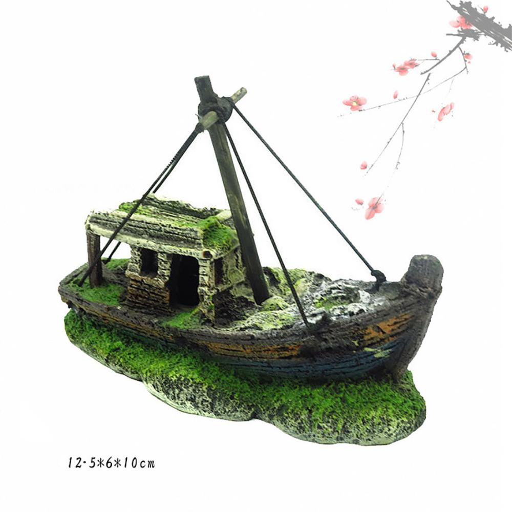 Small Landscaped Aquarium Pirate Fish Tank Boat Artificial Ornaments Viewfinder Glass House Resin Wreck Pirate Ship Decor A40