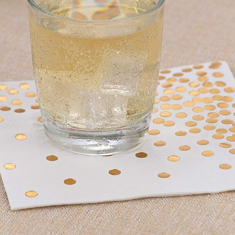 Servilletas de cóctel de lunares dorados, paquete de 50 servilletas de papel de 3 capas con lunares dorados, perfectas para de cumpleaños, Baby Shower, novia