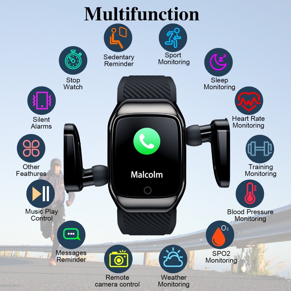 2 In 1 S300 Smart Horloge Mannen Oordopjes Tws Bluetooth 5.0 Koptelefoon Smartwatch Muziek Sport Voor Oefening Run Voor Android ios