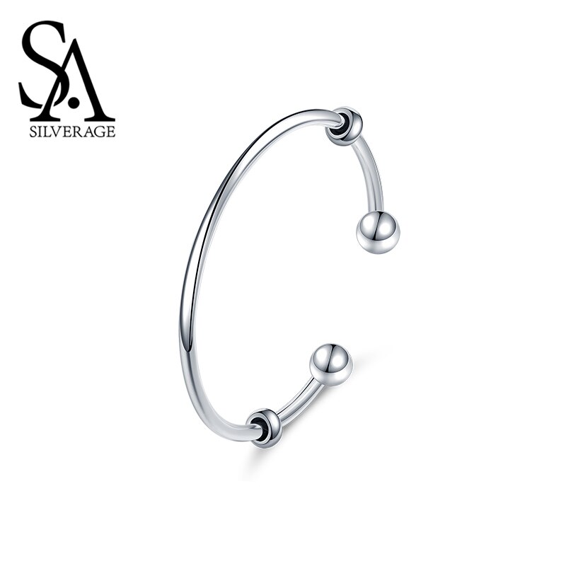 SA SILVERAGE 16,5g 57x50mm Einfache Persönlichkeit Hand Schmuck Original Magie S925 Öffnung Armbinde Weiblichen Sterling Silber perlen