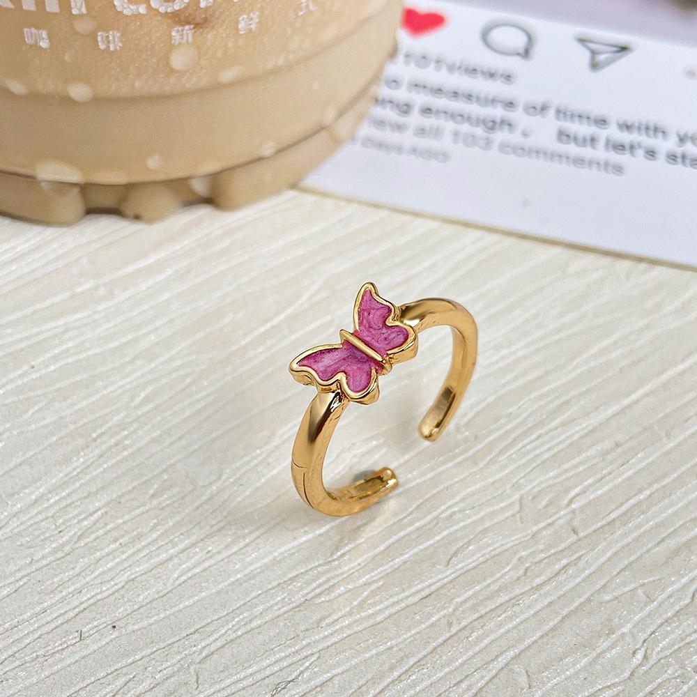 Koreanisch Emaille Schmetterling Öffnen Damen Ringe Für Kleine Liebhaber Paar Finger Ring einstellen Freundschaft Partei Schmuck: Gold