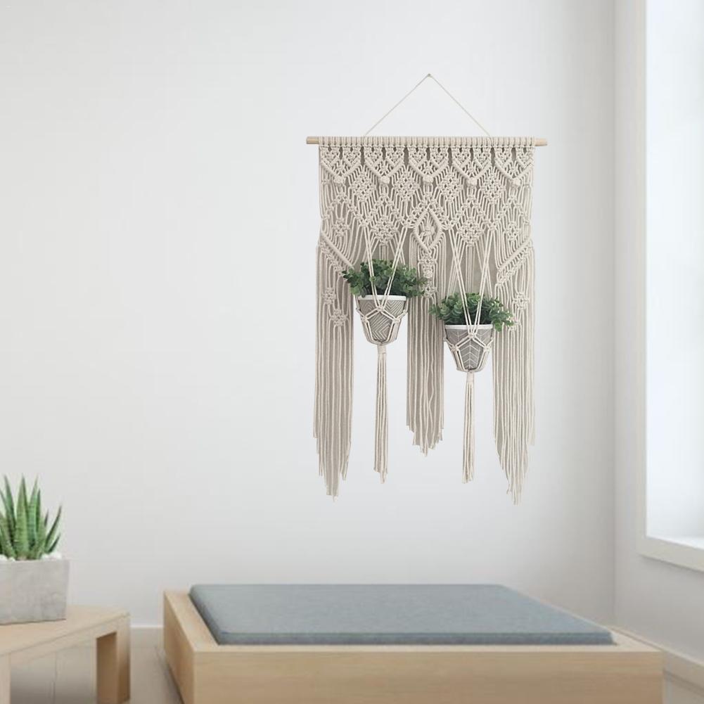 Muur Macrame Chic Bohemian Hand-Geweven Tapijt Opknoping Mand Diy Netto Zak Hotel Countyard Kamer Decoratie Macrame Plant Hanger