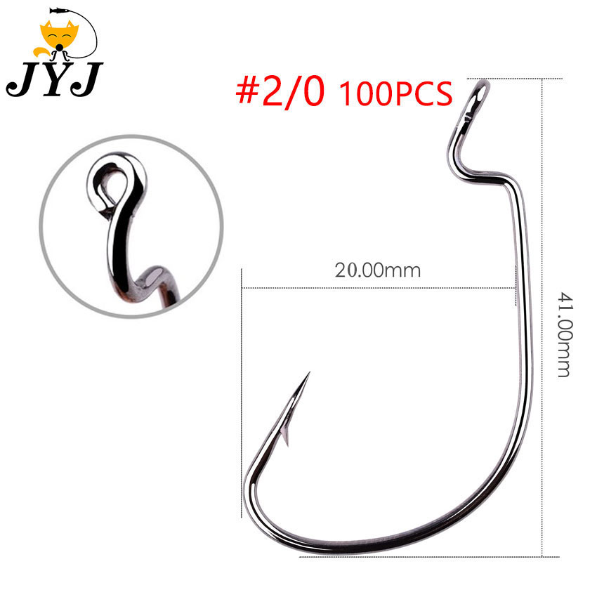JYJ 100 pièces beaucoup d'hameçon de pêche offset, # 5/0 # 1/0 # 1 ... # 8 toutes tailles d'acier à haute teneur en carbone pour appâts à ver souple avec de grands yeux: green