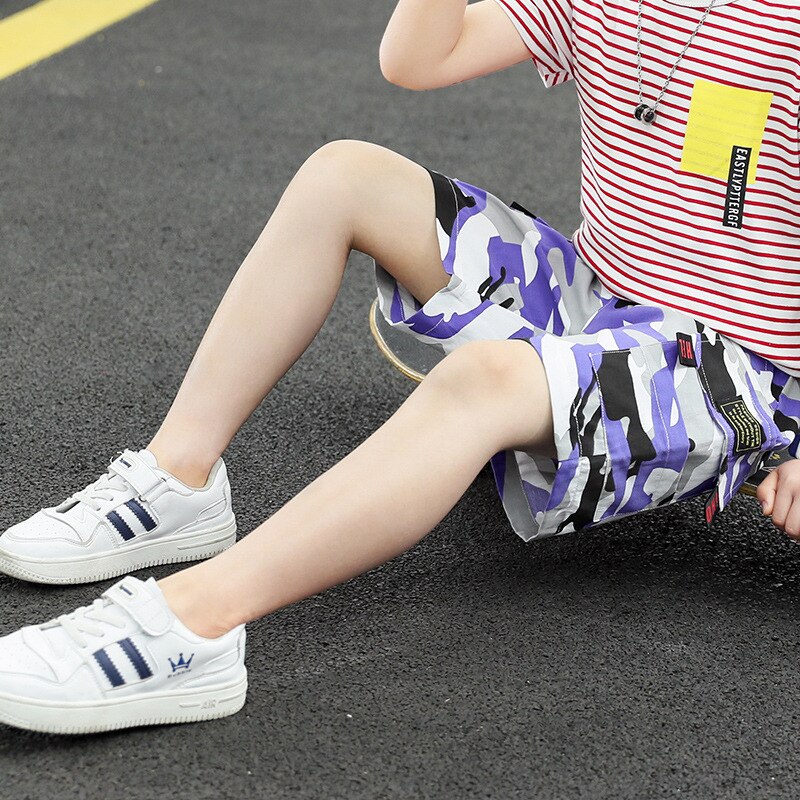 Pantalones cortos de camuflaje para niños, Shorts holgados de algodón para bebés, ropa escolar para adolescentes de 4, 8, 12 y 14 años,