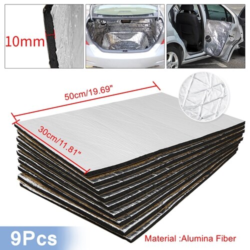 9 stuks /12 stuks 50cm*30cm geluidsdemper warmte-isolatiemat auto bus geluidsisolatie dempende isolatie motorkap isolatie: 9 stuks aluminiumoxidevezel